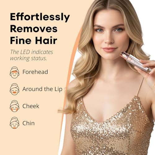 VG VOGCREST Eyebrow Facial Trimmer: 2 in1 Rechargeable Facial Hair Removal and Eyebrow Shaver - Face Lips Body Painless Facial Razor with Built-in LED Light (Rose Gold) - 2