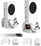 Cooling Stand for Xbox Series S with Dual Cooling Fan 3 Level Adjustable Speed, Dual Controller Charger with LED Indicator USB Port -2x800mAh Rechargeable Battery Pack for XSX|S/One S/X
