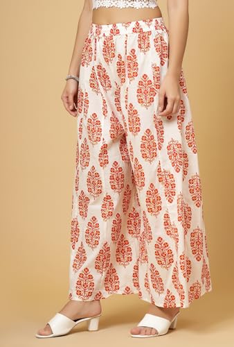 Image of Pistaa's Women's Regular Fit High Rise Pure Cotton Big Flair Printed Regular Palazzo