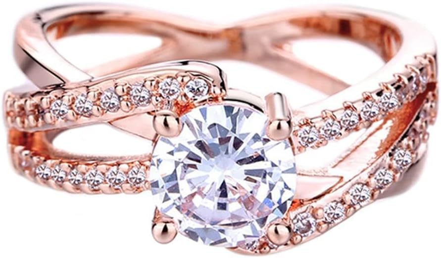 KUYIUIF 18K Rose Gold Plated CZ Crystal Square Simulated Diamond Engagement Ring Promise Rings for Women