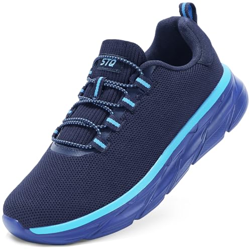 STQ Slip on Sneakers Women Orthopedic Walking Shoes Tennis for Plantar Fasciitis Relief Cushioned Sole Arch Support Breathable Non Slip Athletic Gym Workout Comfort Memory Foam Navy US 8