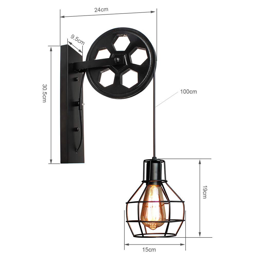 Industrielle Wandleuchten Vintage E27 industrial Wandlampe Retro Metall LED Kreative für Wohnzimmer Esszimmer Schlafzimmer (Schwarz - 2 Stücke)