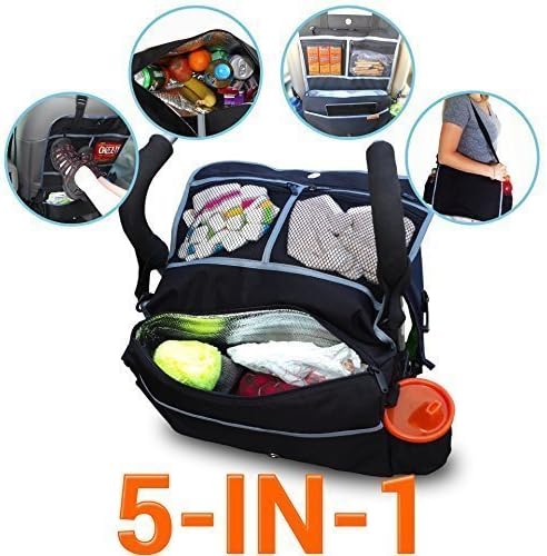 Rumbi Baby Convertible Stroller and Backseat Organizer. Features Insulated Compartment, Zippered Sections and Touch Fasteners.