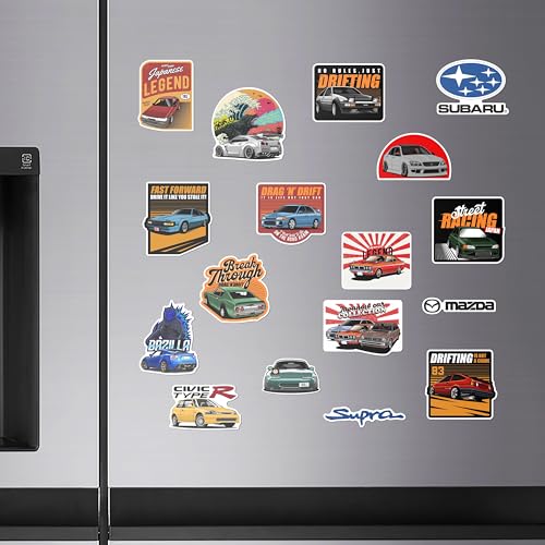 Image of WallDesign Race-Ready JDM Car Fridge Magnet Set - Authentic Designs for Japanese Speed Culture Fans, Cute Inspirational Magnets (Set of 17)