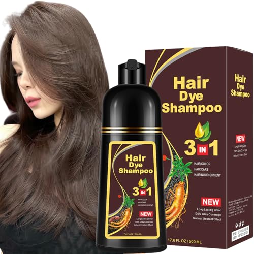 【2525 新しいアップグレード】 Hair Dye Shampoo 3 in 1 Hair Shampoo ヘアカラーシャンプー 白髪をカバーする黒の植物性、 10分クイックヘアダイ髪にダメージを与えない、男性と女性のためのマルチカラーヘアダイ、フケを効果的に取り除き (ライトブラウン) - ノーブランド品 - 商品画像