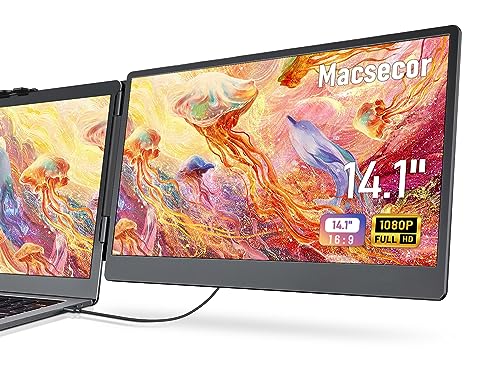 Macsecor 14.1'' Laptop Screen Extender, 1080P FHD IPS Portable Dual Monitor for Laptop, USB C HDMI Plug-Play Monitor Extender for Triple Display for MacOS/Windows, Fits 13-17.3" Laptops