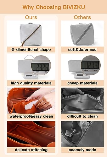 BIVIZKU Large Capacity Brown Checkered Makeup Bags Portable Travel Cosmetic Bags Open-Flat Toiletry Bag for Women Girls Make Up Organizer with Divider Pouch Zipper Bag (white-checkered)