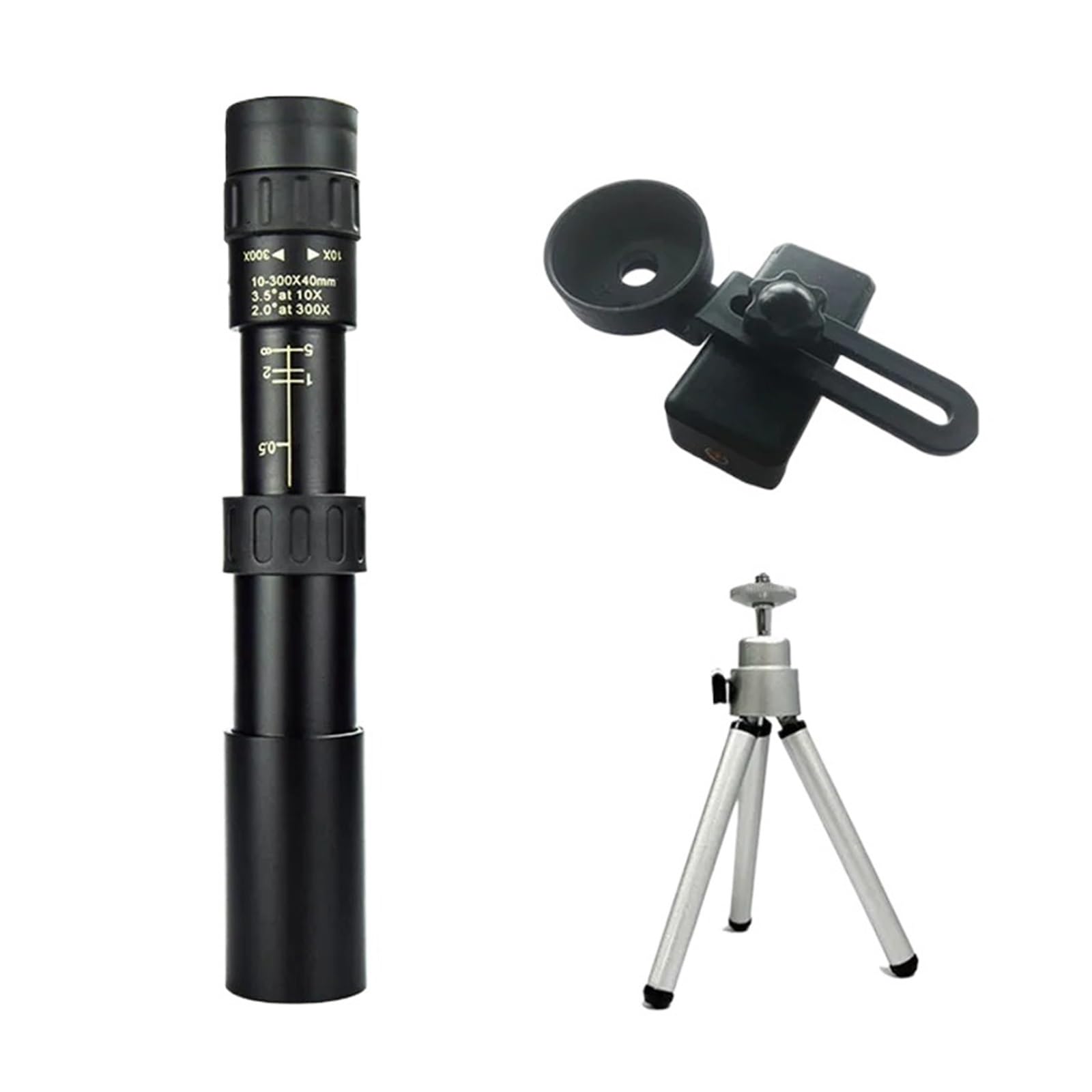 Luneta Obserwacyjna 10-300X Zoom HD Przenośna Mocna Lornetka Daleki Zasięg Profesjonalny Luneta Monokularowy Teleskop Niski Noktowizor Na Polowanie Mocny Okular I PowięKszenie(Set-black)