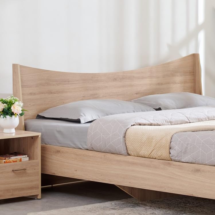 Image of Home Centre Helios Alton Queen Bed |Engineered Wood Queen Bed| (Oak) |1 Year Warranty