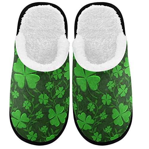 visesunny St Patricks Day Green Clover Weaving with Lianas Cozy Fuzzy Mens Womens Memory Foam House Slippers Plush Fleece Indoor Outdoor Slipper