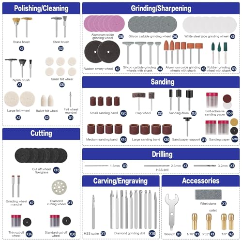 HARDELL Rotary Tool Accessories, Fits Dremel Rotary Tools, 508PCS Power Rotary Tool Bits with 1/8"(3.2mm) Diameter Shanks, Universal Fitment for Sanding, Drilling, Polishing, Carving, Polishing