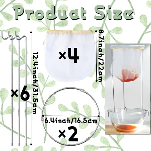 Haawooky DWI4-3 2 Pack White & Silver Strainer Stand,Strainer Stand With 4 Reusable Staining Bags,Reusable Food Filter Bag Jelly Bags thumb #1