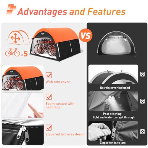 Image of Upgraded Bike Tent with Rain Cover, Portable Outdoor Storage Shed for 8-10 Bikes, 210D Oxford Fabric PU4000 Waterproof, Bike Shed /Bike Cover for Motorcycles, Garden Tools, Lawn Mower