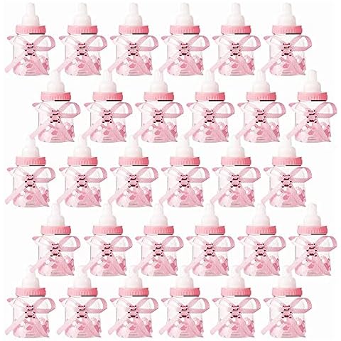 GuiHe 30PCS 3 5 Inch Mini Fillable Cute Plastic Feeder Style Candy Bottle for Baby Shower Wedding Party Favor Craft Decoration Guests Gift Pink 30 Count Pack of 1, 30 Count (Pack of 1) Cover