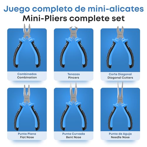 Miniatura 2 de Effektwerk Juego De Mini Alicates De 6 Piezas, Juez De Línea, Punta Larga, Punta De Aguja, Punta Doblada, Cortadores De Alambre Y Corte Diagonal, Kit De Herramientas De Reparación Electrónica