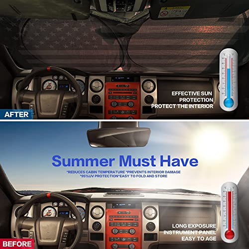 Banseko Car Windshield Sunshade, Auto Heat Shield Reflector Cover,American Flag Usa Patriotic Design Windshield Shade,Foldable Sunlight Blocker Reflective Sun Visor (Medium64 X33.5) #TOP1