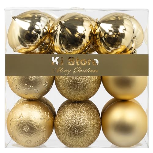Gold Christmas Baubles 80mm Christmas Tree Decoration Ornaments 18pcs...