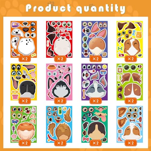 Image of Make a Face Stickers, Make Your Own Dog Stickers for Kids, Animal Sticker | 24 Sheets Dogs Sticker for Birthday Gift Party Favors Supplies Teacher Art Craft, Games School Activity Reward