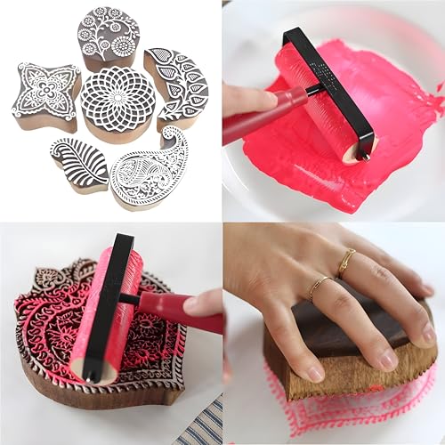 Image of RENIQ Wooden Printing Block for Fabric & DIY Craft | Handcrafted Indian Design Stamp for Textile, Pottery, Mehndi & Home Decor (Multicolor17)