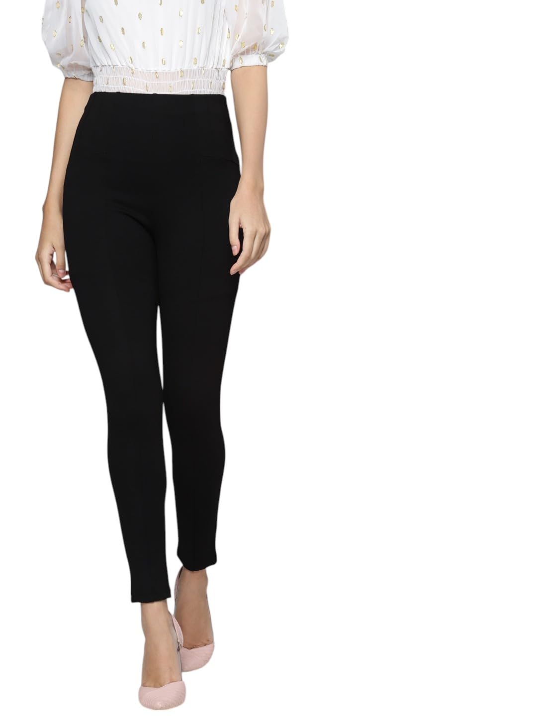 Black Back Zipper High Waist Jeggings-image-42