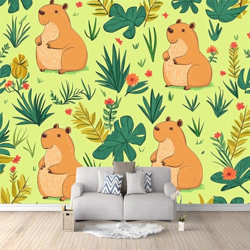 Papier peint capybara vert pour relooker une chambre d'adolescent