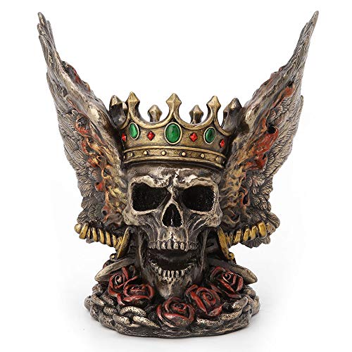 Estatua de calavera monarca con coronas y dagas acabado bronce 5.9 pulg