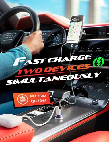 USB-C-Car-Charger-48W-Super-Fast-Car-Charger-Adapter-2-Port-PD-QC30-with-33ft-Nylon-Braided-Fast-Type-C-Cable-LISEN-Compact-Cigarette-Lighter-USB-Charger-for-Samsung-S22PixelAndroid-iPad-Pro