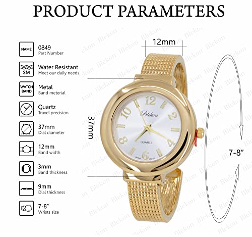 Blekon Collections Womens 37Mm Case Arabic Numerals Analog Display Mesh Textured Cuff Bangle Ladies Wrist Watch (White/Gold) #TOP1