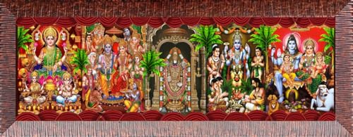 manas 5 Hindu God And Goddess Photos With Wooden Horizontal Frame...