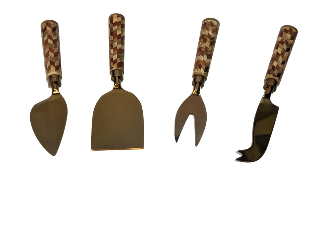 Mini Cheese Knives Set with a Wooden Platter | Cheese Fork, Pronged, Flat Cheese & Parmesan Knife with Handcarved Wooden Handle