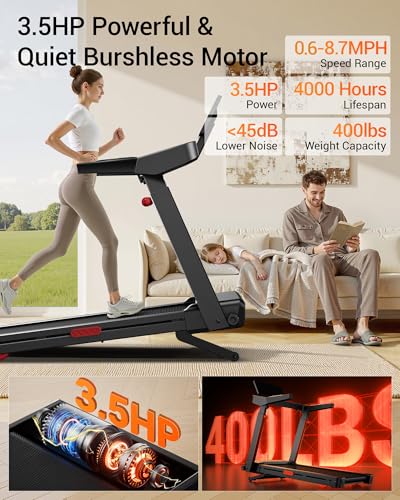 Image of CURSOR Treadmills for Home with 20% Auto /Manual Incline, 400 lb Capacity & 8.7MPH Compact Folding Treadmill 3.5HP Brushless, 42.5 inch *16.1 inch Running Area & Shock Absorption for Running /Walking