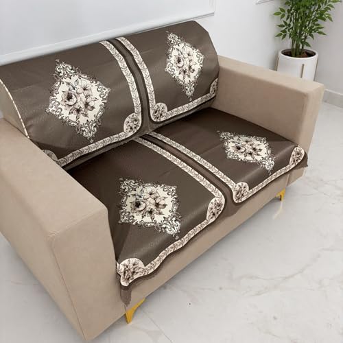 Image of Homerz Premium Waterproof Jasmine Joe Sofa Seat Cover - Floral Printed Sofa Protector | Non-Slip, Washable & Durable Sofa Protector (Coffee, 2 Seater with Back)