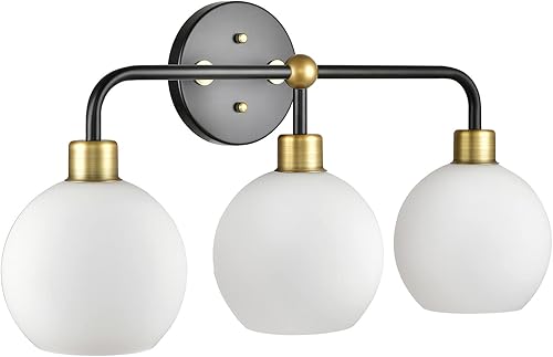 Miniatura 8 de Linea di Liara Lukasa - Moderna lámpara de tocador de baño, 2 luces sobre espejo, color negro mate y dorado, para lámparas de baño, cubiertas de
