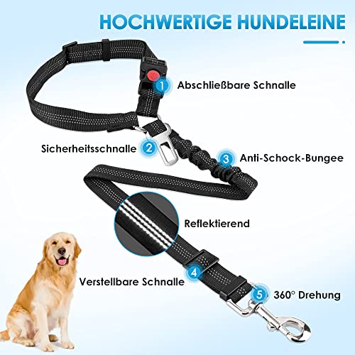 SlowTon Hundegurt fürs Auto, 2-in-1 Kopfstützen-Rückhalte Anschnallgurt Hund Auto mit Universalschnalle und einstellbarem, reflektierendem Gummiband zum Aufhängen von Sicherheitsgurten an Kopfstützen