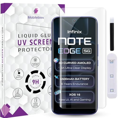 Image of Premium HD+ UV Tempered Glass Screen Protector For Infinix Note Edge 5G (6.78 Inch, Pack of 1) Full Adhesive UV Curved Screen Protector Case Friendly HD Clarity with installation kit