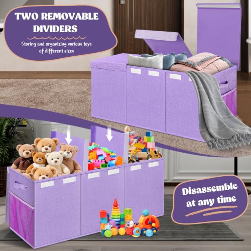Image of Extra Large Toy Box with Lids, Collapsible Storage Bin, 38 inchx16 inchx14 inch, Purple