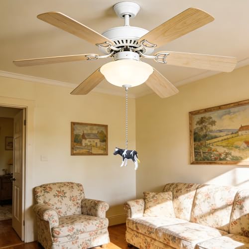 Image of Cow Ceiling Fan Pull Chain, 14in Farm Animal String Pulls Charm Extension Decorative, 3mm Beaded Lamp Chains Extender Ornaments with Connector for Kids Room
