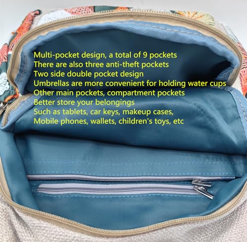 Image of Boho Backpack Purse for Women Girl's | Adjustable Strap, Sling Bag, Embroidered Woven Canvas with Cotton, 6.3*10.5*14 Inches