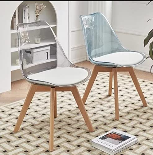 Image of Dream Furnishing - Set of 4 Scandinavian Modern Style Mid Century Modern Dinning Room Cafe Hotel Office Wooden Legs Chair (Transparent White Seat)