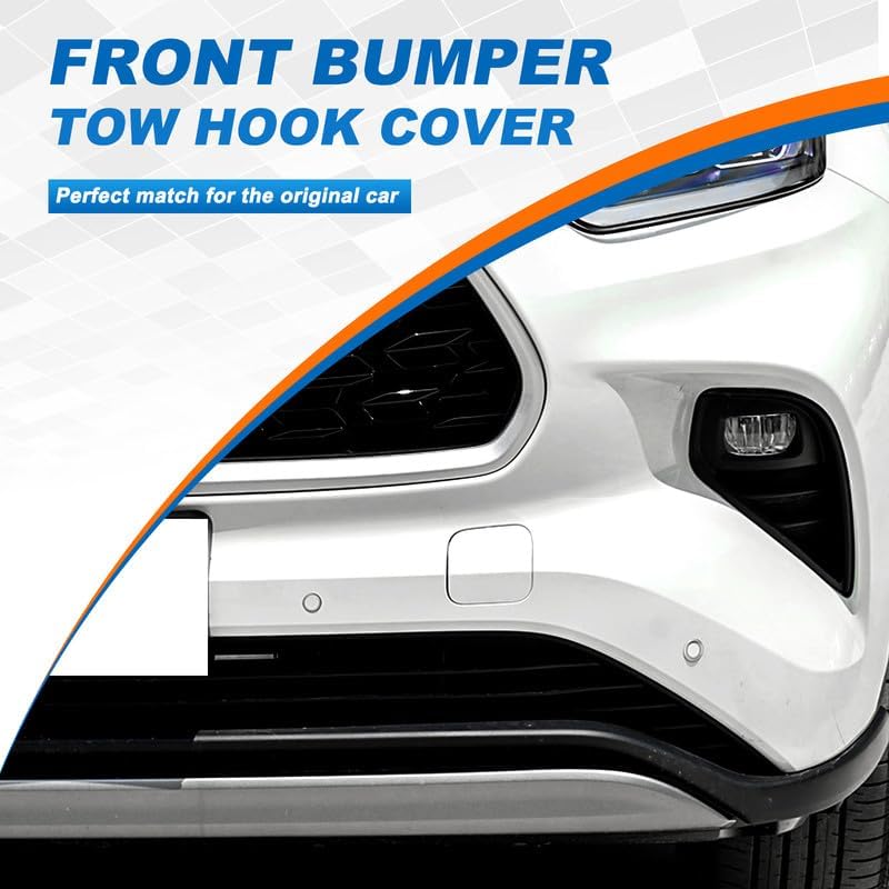 Car Front Bumper Tow Hook Cover Cap Towing Eye ForToyota Highlander 2020 2021 2022 2023 Trailer Cover Cap 52127-0E930 (Pearly White, Right Passenger Side)