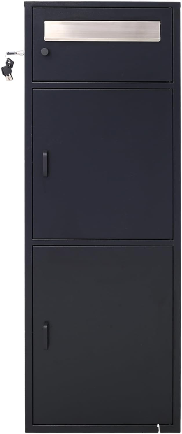Large Steel Freestanding Floor Parcel Package Drop with Locking Letterbox Drop Mail Box with Multi Compartments, Black
