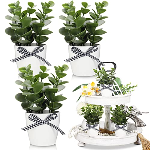 Jexine Farmhouse Tiered Tray Decor Mini Potted Eucalyptus Decor Plant Decor Items for Tiered Trays Farmhouse Artificial Plants Small Eucalyptus Decor for Home Decor (Simple Style)