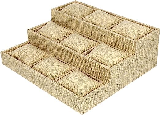 Image of 9 Pillow Watch /Bangle Step Jute Jewellry Drawer Organizer Tray Stackable Jewelry Tray Gold