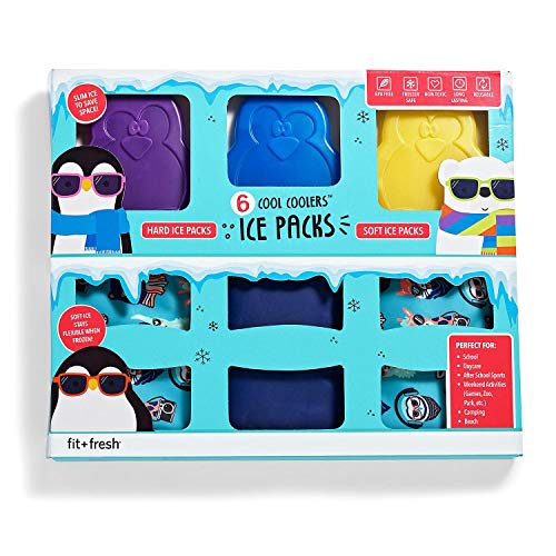 Fit & Fresh 10300FF Soft Cool, Set of 2 Flexible Ice Packs for Lunch Bags and Coolers, Navy Sketch Weave & Blue, 4.75” x 0.25” x 7.5 Penquin 807KS10300