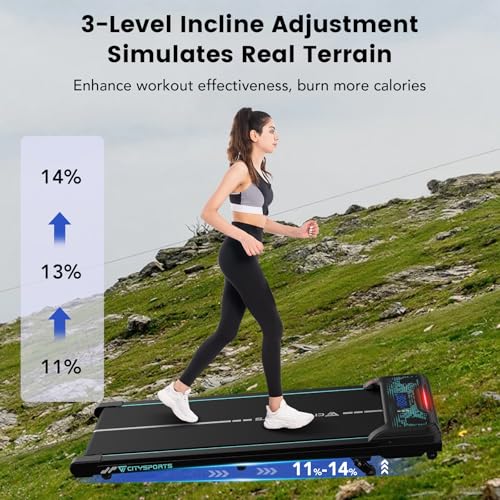 CITYSPORTS Laufband mit Steigung, Walking Pad mit 11 %–14 % Neigung, LED-Anzeige...