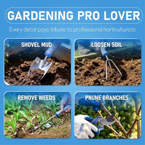 8 PCS Gardening Tools Set with Ergonomic Handles, Heavy Duty Garden Tool Kit with Storage Bag, Rust-Resistant Gardening Supplies for Women and Men, for Digging, Planting, Weeding and Pruning - Image 3