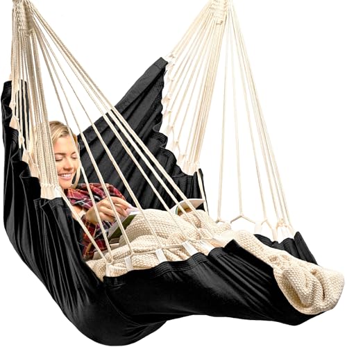 Hanging Hammock Chair Swing – Hanging Chair Outdoor & Indoor - Hammock Swing Chair – Quick & Easy Setup with Hardware Kit – Durable & Spacious Full Body Support – Holds 440 Lbs