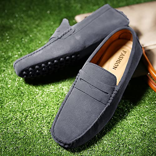 Image of ANUFER Men's Suede Leather Penny Loafers Comfort Driving Shoes Moccasin Slippers