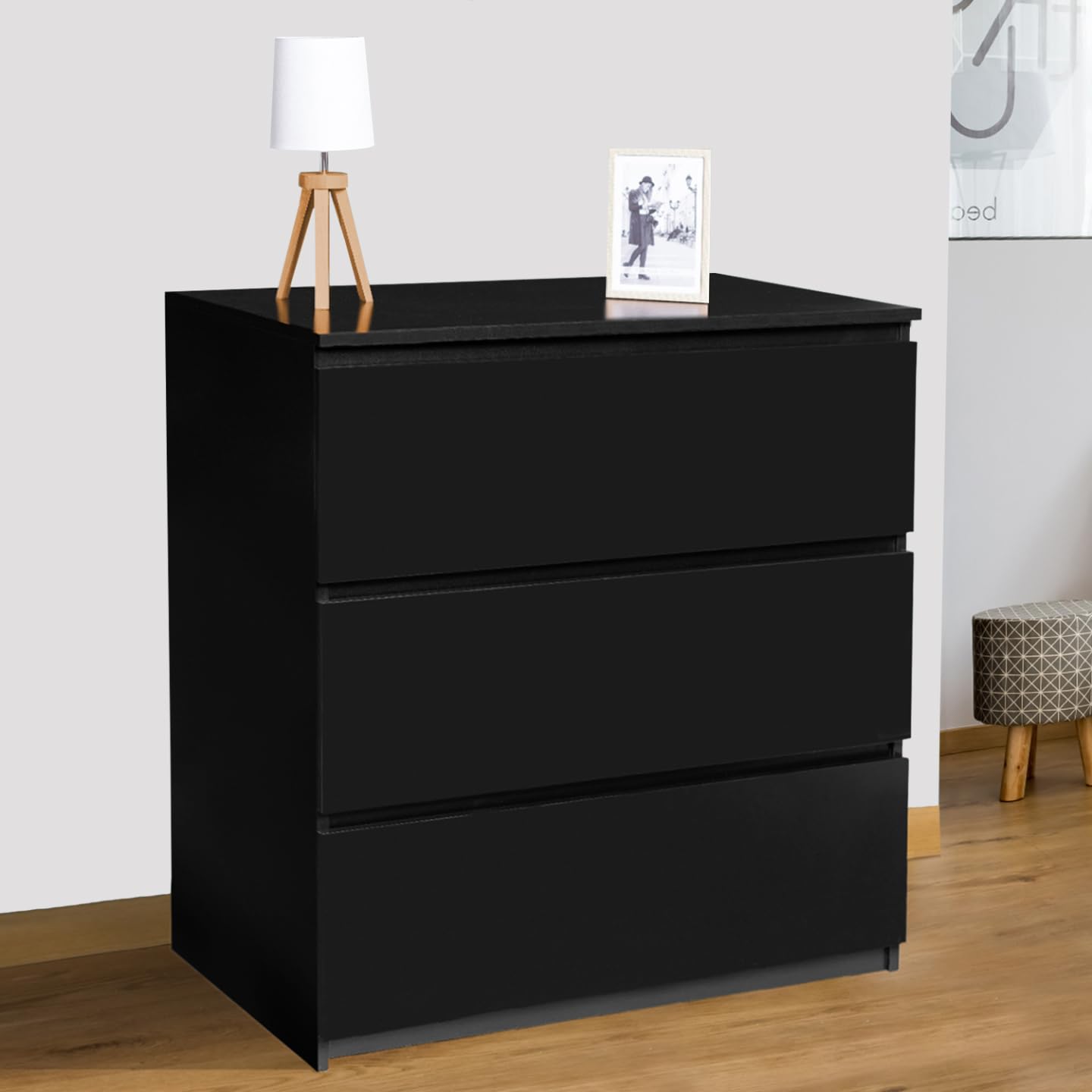 IDMarket - Commode 3 tiroirs TOMI 78 cm Bois Noir