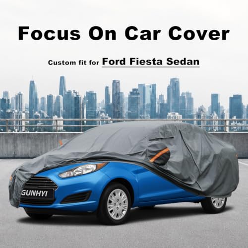 Image of GUNHYI Premium Car Cover Custom Fit Ford Fiesta Sedan, 16 Layers Heavy Duty Car Cover Waterproof All Weather with Zipper Door for Sun Rain Snow Dust Uv Protection